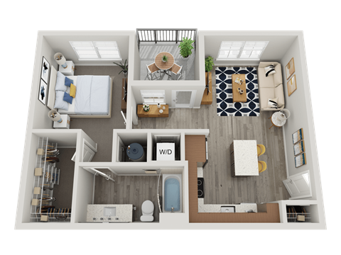 Floor plan for 1 bed, 1 bath, 678 sqft